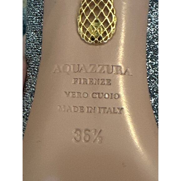 Aquazzura Eclair 105 Silver Lurex Peep Toe Stiletto Booties 36.5 - Picture 13 of 14